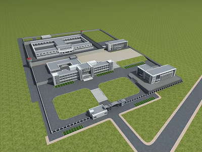 Aerial View Planning of Modern Building Complex With Green Spaces And Road Layout 3d model