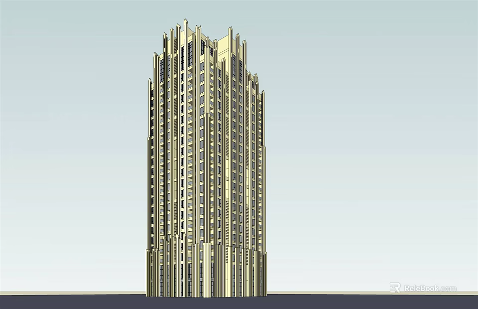 Tall Modern Skyscraper Architectural Design With Decorative Facade And Windows Exterior 3d model