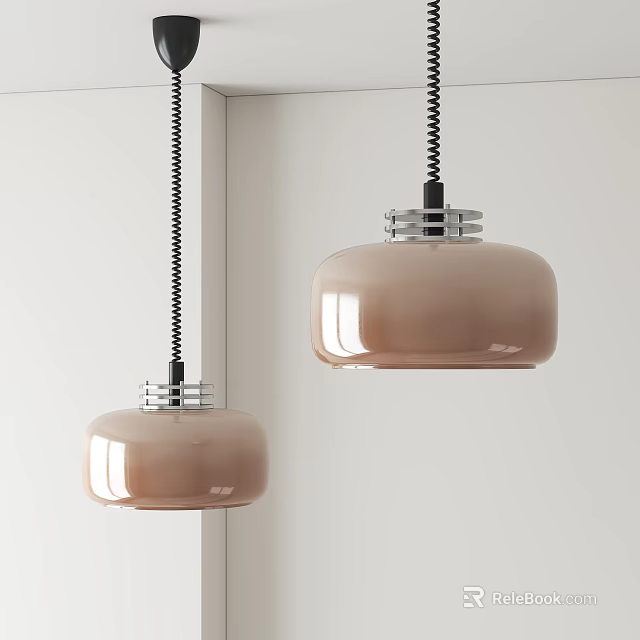 Modern Light Brown Pendant Lights Featuring Silver Base Hanging On White Wall 3d model 