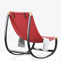 Red Leather Lounge Chair With Black Frame Golden Armrests And Fur Trim