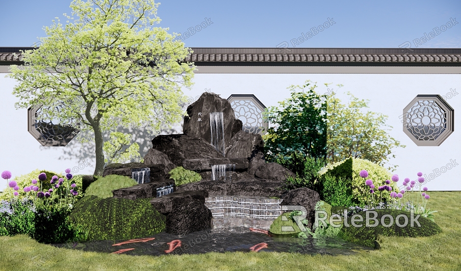 rockery waterscape landscape pool rockery falling waterfall garden landscape stone combination plant combination model