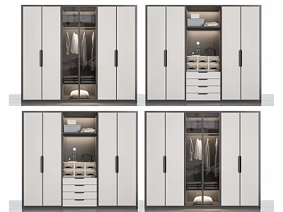 Modern Wardrobe Interior Design With Glass Doors Hanging Rods And Storage Drawers 3d model