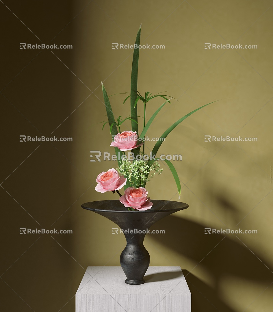 New Chinese Style Flower-arranging Vase Ornaments Japanese Style Flower-arranging Floriculture Small Original Zen Style Iris Leaf 3d model