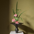 New Chinese Style Flower-arranging Vase Ornaments Japanese Style Flower-arranging Floriculture Small Original Zen Style Iris Leaf 3d model