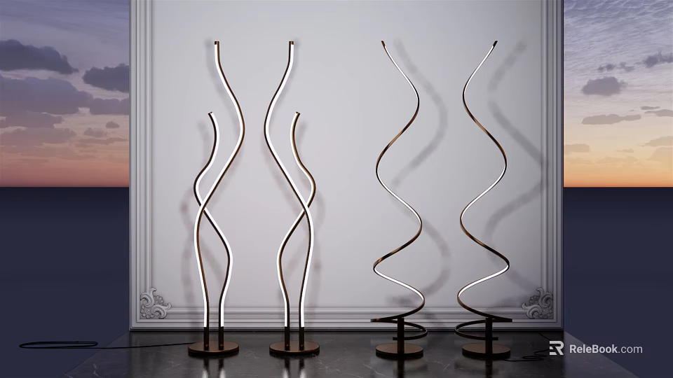 Elegant Modern Floor Lamps With Spiral Twisted Design And Metal Bases For Interior Lighting 3d model 