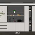 Modern Dining Sideboard With LED Strip Lights Microwave Potted Plant Cabinets And Wine Rack