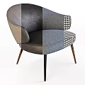 Beige Upholstered Modern Armchair With Curved Armrests And Wooden Legs