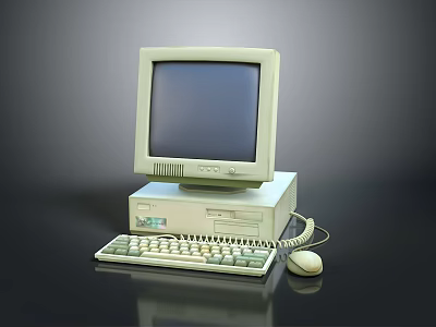 Vintage Computer Setup With CRT Monitor CPU Tower Keyboard And Mouse 3d model