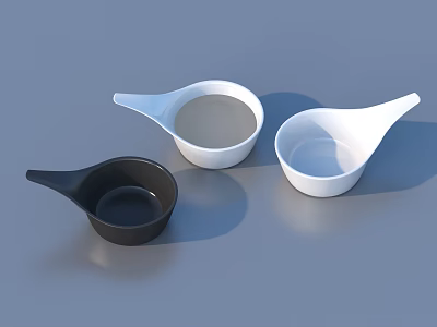Three Black And White Spoon Shaped Household Serving Bowls For Daily Use 3d model