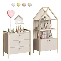 Light Wood Entryway Cabinet And Side Cabinet With Beige Drawers Shelves Toys And Photo Frames
