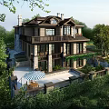 Detached Villa Surrounded by Lush Greenery With Balconies Large Windows and Patio