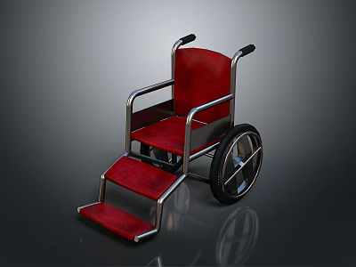Sturdy Red Wheelchair With Metal Frame Red Seat Footrest And Large Wheels 3d model