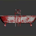 Vintage Red Bathtub With Chipped Paint Finish Red Faucet And Black Background Reflection