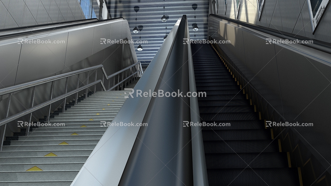 Station underpass staircase elevator scene 3d model