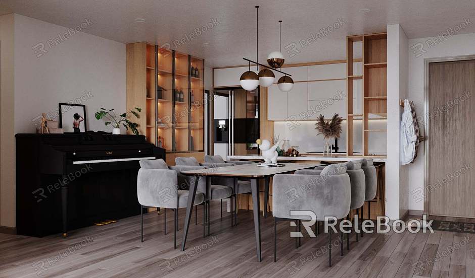 Modern minimalist living room dining room combination model