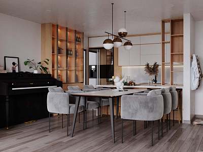 Modern minimalist living room dining room combination model