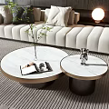 Modern Coffee Table In Living Room With Metal Base Green Plant Vase Sculpture And Lamp