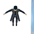 Animated Game Movie Character In Dark Robe With Golden Patterns And Black Short Hair