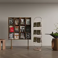 Modern Wooden Shelving Unit With Books And Metal Magazine Rack In Interior
