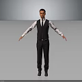 Man In Formal Attire White Shirt Suit Vest Tie With Arms Extended On Gray Background