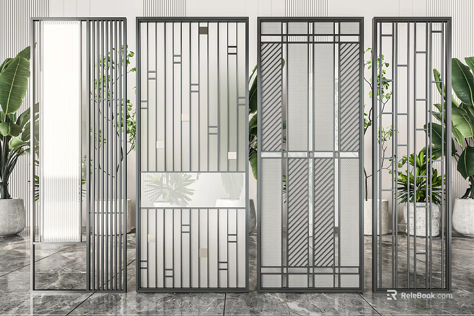 Modern Partition Designs With Metal Frames And Glass Panels For Interior 3d model