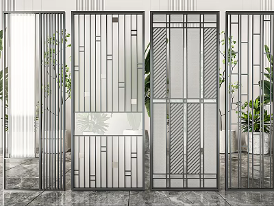 Modern Partition Designs With Metal Frames And Glass Panels For Interior 3d model