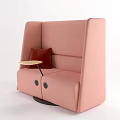 Pink Modern Public Chairs Featuring Red Cushions And Small Round Table