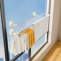Window Mounted Clothes Drying Rack With Hanging Shirts Towel Metal Rod And Hooks