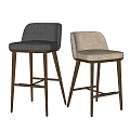 Modern Bar Stools With Dark Gray And Light Beige Upholstered Seats And Wooden Legs