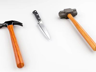 Essential Hardware Tools Set Including Claw Hammer Knife And Ball Peen Hammer With Wooden Handles 3d model