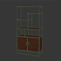 Modern Contemporary Shelf Cabinet With Metal Frame Multiple Wooden Shelves And Storage Doors