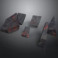 Natural Wood Stone Blocks With Black Surface And Red Lava Textures In Various Shapes