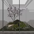 Bright Indoor Garden With Glass Enclosure Purple Flowering Tree Stones Green Plants And Pond