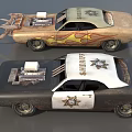 Classic Modified Sheriff Cars With Flame Graphics Hood Supercharger And Colorful Designs
