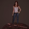 Brave Female Character Confronting Dangerous Creatures In Shadowy Environment 3d model
