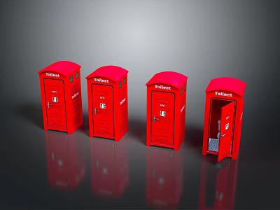Red Telephone Booths In Row With Open Door And Classic Design 3d model
