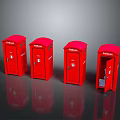 Red Telephone Booths In Row With Open Door And Classic Design
