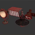 Vintage Industrial Metal Lamps And Decorative Tools On Dark Background