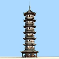 Traditional Chinese Pagoda with Multiple Floors and Curved Eaves Against Blue Sky