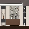 Stylish Modern Decorative Cabinet With Glass Shelves Books And Coffee Machine
