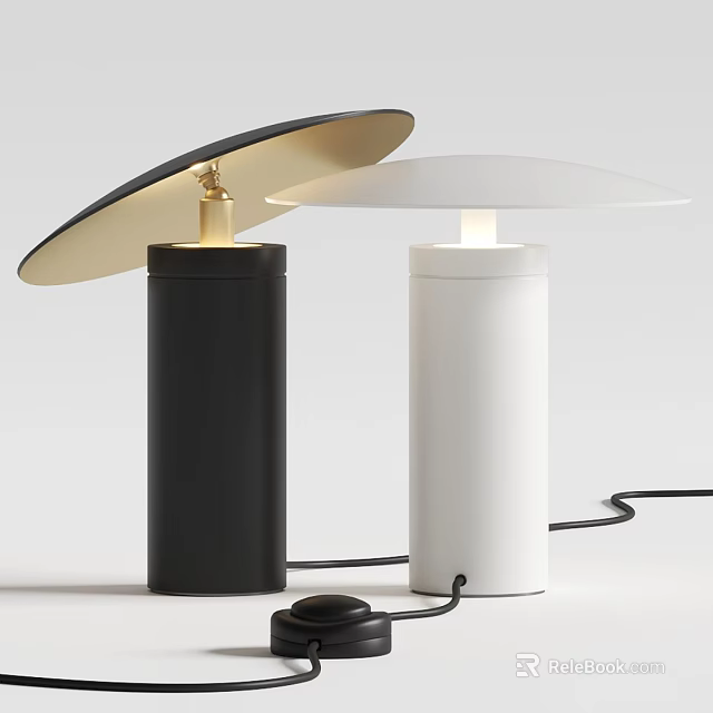 Two Modern Black and White Floor Lamps with Cylindrical Base and Disc Shaped Shade 3d model 