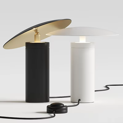 Two Modern Black and White Floor Lamps with Cylindrical Base and Disc Shaped Shade 3d model