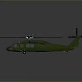 Green Military Helicopter Side View With Rotor Blades And Detailed Exterior
