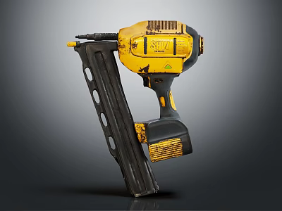 Heavy Duty Industrial Yellow Black Nail Gun With Ergonomic Design And Magazine 3d model