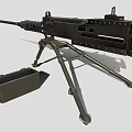 Detailed Military Machine Gun With Sturdy Tripod Stand And Metal Ammunition Box