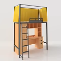 Functional Bunk Bed With Yellow Upper Section Desk And Storage Drawers 3d model