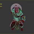 Red Armored Warrior Figure With Golden Decorations And Transparent Dome In Crouching Stance