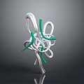Abstract Silver And Green Twisted Sculpture With Curved Metal Elements 3d model