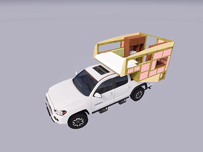 White Pickup Truck With Camper Unit On Roof For Mobile Camping Living 3d model
