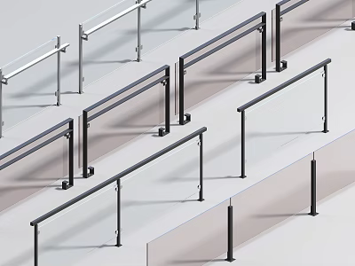 Modern Railings Design With Sleek Metal Frames And Glass Panels For Staircase 3d model